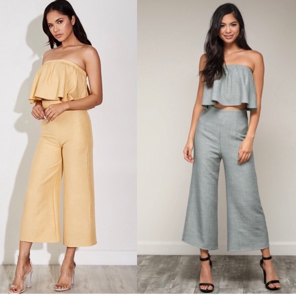 MayMay’s Mustard Two Piece Crop Top & Culottes Set - Picture 2 of 7